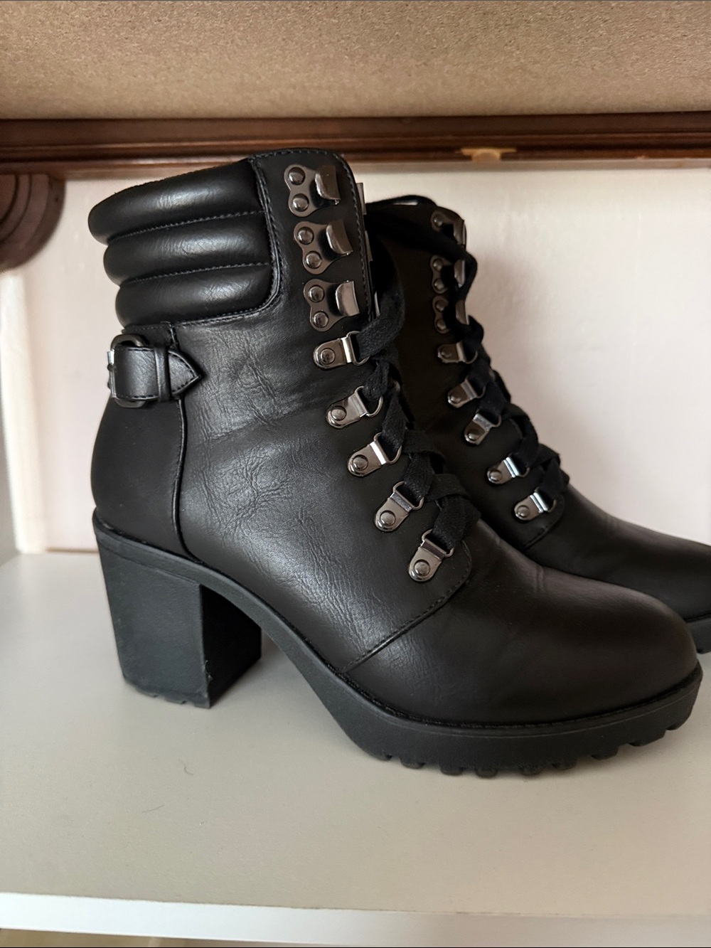 MIA Black Lace-Up Chunky Heel Ankle Boots
